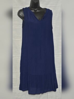 AGB Dress Woman Blue Ruffle Beach Travel Vacation Lined Casual Summer Spring Med